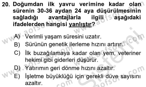 Doğum Bilgisi ve Suni Tohumlama Dersi 2024 - 2025 Yılı Yaz Okulu Sınav Soruları 20. Soru