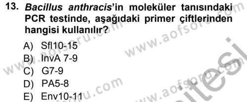 Veteriner Mikrobiyoloji ve Epidemiyoloji Dersi 2012 - 2013 Yılı (Vize) Ara Sınav Soruları 13. Soru