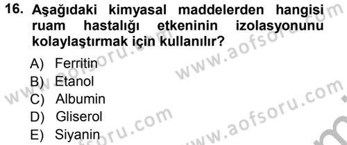 Veteriner Mikrobiyoloji ve Epidemiyoloji Dersi Ara Sınavı Deneme Sınav Soruları 16. Soru