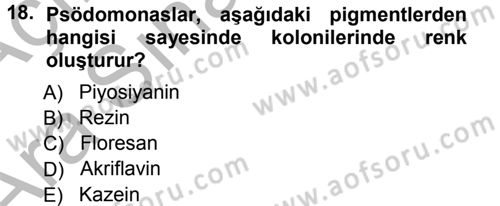 Veteriner Mikrobiyoloji ve Epidemiyoloji Dersi 2012 - 2013 Yılı (Vize) Ara Sınav Soruları 18. Soru