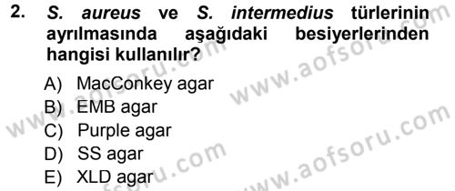 Veteriner Mikrobiyoloji ve Epidemiyoloji Dersi 2012 - 2013 Yılı (Final) Dönem Sonu Sınavı 2. Soru