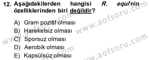 Veteriner Mikrobiyoloji ve Epidemiyoloji Dersi 2013 - 2014 Yılı (Vize) Ara Sınav Soruları 12. Soru