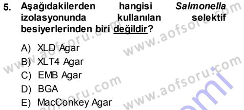 Veteriner Mikrobiyoloji ve Epidemiyoloji Dersi 2013 - 2014 Yılı (Final) Dönem Sonu Sınavı 5. Soru