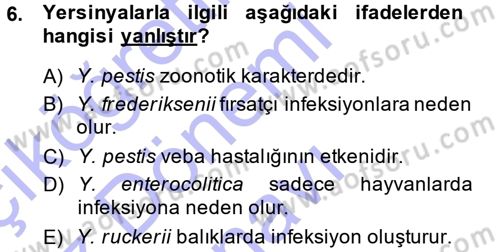 Veteriner Mikrobiyoloji ve Epidemiyoloji Dersi 2013 - 2014 Yılı (Final) Dönem Sonu Sınav Soruları 6. Soru