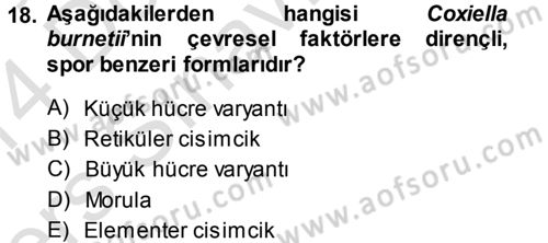 Veteriner Mikrobiyoloji ve Epidemiyoloji Dersi 2013 - 2014 Yılı Tek Ders Sınavı 18. Soru