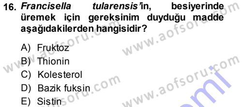 Veteriner Mikrobiyoloji ve Epidemiyoloji Dersi 2014 - 2015 Yılı (Vize) Ara Sınav Soruları 16. Soru