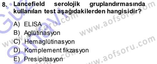 Veteriner Mikrobiyoloji ve Epidemiyoloji Dersi Ara Sınavı Deneme Sınav Soruları 8. Soru