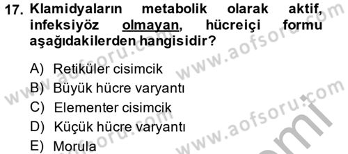 Veteriner Mikrobiyoloji ve Epidemiyoloji Dersi 2014 - 2015 Yılı (Final) Dönem Sonu Sınav Soruları 17. Soru