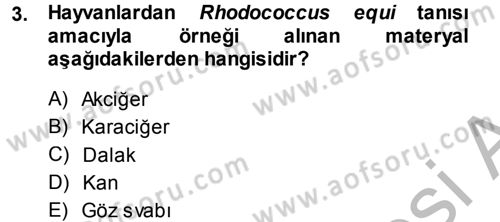 Veteriner Mikrobiyoloji ve Epidemiyoloji Dersi 2014 - 2015 Yılı (Final) Dönem Sonu Sınav Soruları 3. Soru