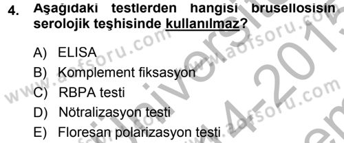 Veteriner Mikrobiyoloji ve Epidemiyoloji Dersi 2014 - 2015 Yılı (Final) Dönem Sonu Sınavı 4. Soru