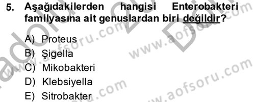 Veteriner Mikrobiyoloji ve Epidemiyoloji Dersi 2014 - 2015 Yılı (Final) Dönem Sonu Sınav Soruları 5. Soru