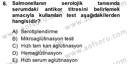 Veteriner Mikrobiyoloji ve Epidemiyoloji Dersi 2014 - 2015 Yılı (Final) Dönem Sonu Sınav Soruları 6. Soru