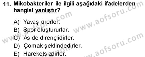 Veteriner Mikrobiyoloji ve Epidemiyoloji Dersi 2014 - 2015 Yılı Tek Ders Sınav Soruları 11. Soru