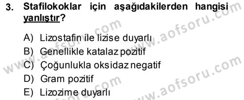 Veteriner Mikrobiyoloji ve Epidemiyoloji Dersi 2014 - 2015 Yılı Tek Ders Sınavı 3. Soru