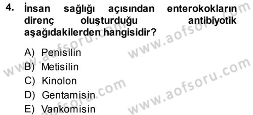 Veteriner Mikrobiyoloji ve Epidemiyoloji Dersi 2014 - 2015 Yılı Tek Ders Sınavı 4. Soru