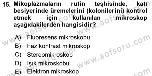Veteriner Mikrobiyoloji ve Epidemiyoloji Dersi 2015 - 2016 Yılı (Final) Dönem Sonu Sınav Soruları 15. Soru