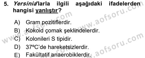 Veteriner Mikrobiyoloji ve Epidemiyoloji Dersi 2015 - 2016 Yılı (Final) Dönem Sonu Sınavı 5. Soru