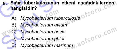 Veteriner Mikrobiyoloji ve Epidemiyoloji Dersi 2015 - 2016 Yılı (Final) Dönem Sonu Sınav Soruları 8. Soru