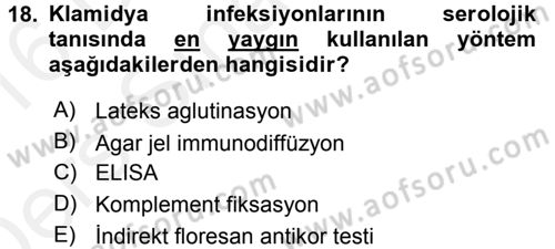 Veteriner Mikrobiyoloji ve Epidemiyoloji Dersi 2015 - 2016 Yılı Tek Ders Sınavı 18. Soru