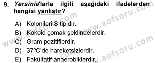 Veteriner Mikrobiyoloji ve Epidemiyoloji Dersi 2016 - 2017 Yılı 3 Ders Sınav Soruları 9. Soru