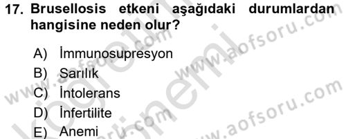 Veteriner Mikrobiyoloji ve Epidemiyoloji Dersi 2016 - 2017 Yılı (Vize) Ara Sınav Soruları 17. Soru
