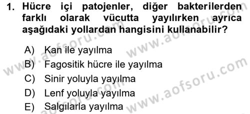 Veteriner Mikrobiyoloji ve Epidemiyoloji Dersi 2016 - 2017 Yılı (Final) Dönem Sonu Sınav Soruları 1. Soru