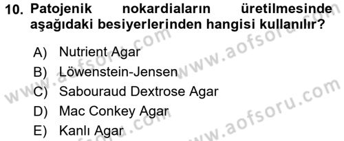 Veteriner Mikrobiyoloji ve Epidemiyoloji Dersi 2016 - 2017 Yılı (Final) Dönem Sonu Sınav Soruları 10. Soru