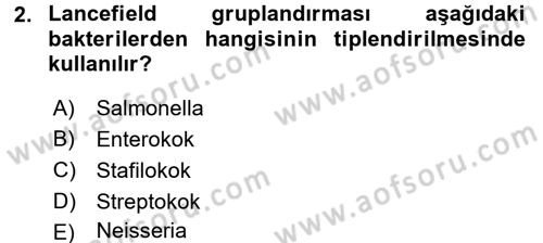 Veteriner Mikrobiyoloji ve Epidemiyoloji Dersi 2016 - 2017 Yılı (Final) Dönem Sonu Sınav Soruları 2. Soru