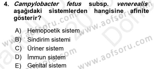 Veteriner Mikrobiyoloji ve Epidemiyoloji Dersi 2016 - 2017 Yılı (Final) Dönem Sonu Sınav Soruları 4. Soru