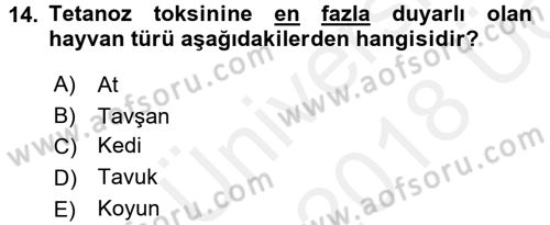 Veteriner Mikrobiyoloji ve Epidemiyoloji Dersi 2017 - 2018 Yılı 3 Ders Sınav Soruları 14. Soru