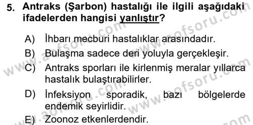 Veteriner Mikrobiyoloji ve Epidemiyoloji Dersi 2017 - 2018 Yılı 3 Ders Sınav Soruları 5. Soru