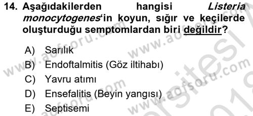 Veteriner Mikrobiyoloji ve Epidemiyoloji Dersi 2017 - 2018 Yılı (Vize) Ara Sınavı 14. Soru