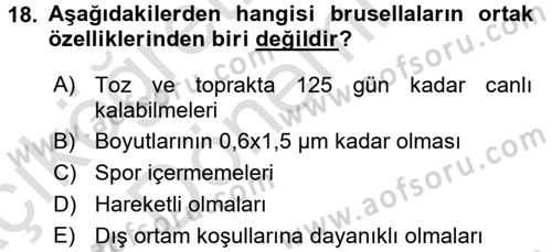 Veteriner Mikrobiyoloji ve Epidemiyoloji Dersi 2017 - 2018 Yılı (Vize) Ara Sınav Soruları 18. Soru