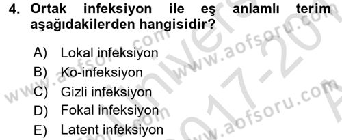 Veteriner Mikrobiyoloji ve Epidemiyoloji Dersi 2017 - 2018 Yılı (Vize) Ara Sınav Soruları 4. Soru