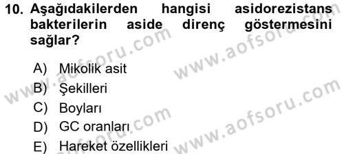 Veteriner Mikrobiyoloji ve Epidemiyoloji Dersi 2017 - 2018 Yılı (Final) Dönem Sonu Sınav Soruları 10. Soru