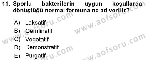 Veteriner Mikrobiyoloji ve Epidemiyoloji Dersi 2017 - 2018 Yılı (Final) Dönem Sonu Sınav Soruları 11. Soru