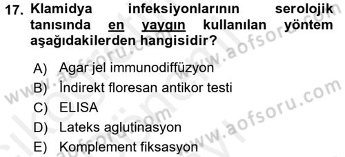 Veteriner Mikrobiyoloji ve Epidemiyoloji Dersi 2017 - 2018 Yılı (Final) Dönem Sonu Sınav Soruları 17. Soru