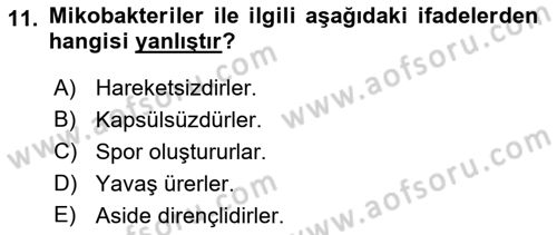 Veteriner Mikrobiyoloji ve Epidemiyoloji Dersi 2018 - 2019 Yılı 3 Ders Sınavı 11. Soru