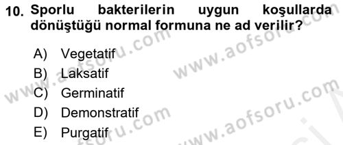 Veteriner Mikrobiyoloji ve Epidemiyoloji Dersi 2018 - 2019 Yılı (Final) Dönem Sonu Sınavı 10. Soru