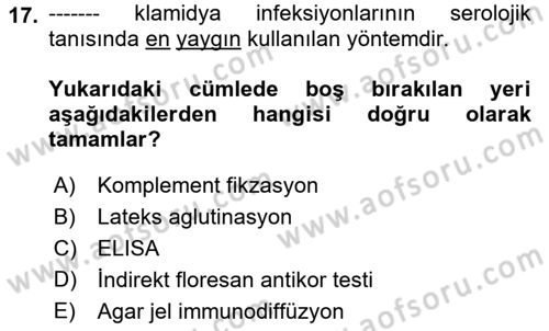 Veteriner Mikrobiyoloji ve Epidemiyoloji Dersi 2018 - 2019 Yılı (Final) Dönem Sonu Sınavı 17. Soru