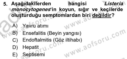 Veteriner Mikrobiyoloji ve Epidemiyoloji Dersi 2018 - 2019 Yılı Yaz Okulu Sınav Soruları 5. Soru
