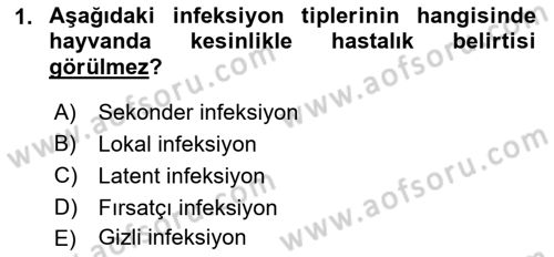 Veteriner Mikrobiyoloji ve Epidemiyoloji Dersi 2019 - 2020 Yılı (Final) Dönem Sonu Sınavı 1. Soru