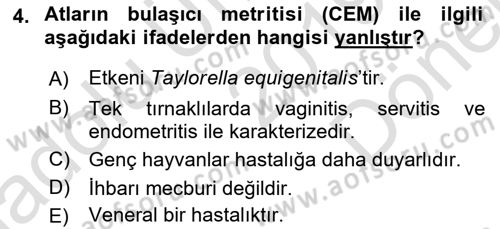 Veteriner Mikrobiyoloji ve Epidemiyoloji Dersi 2019 - 2020 Yılı (Final) Dönem Sonu Sınav Soruları 4. Soru