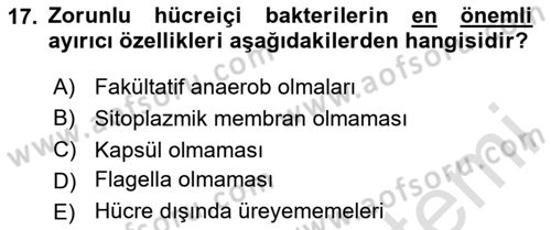 Veteriner Mikrobiyoloji ve Epidemiyoloji Dersi 2020 - 2021 Yılı Yaz Okulu Sınav Soruları 17. Soru