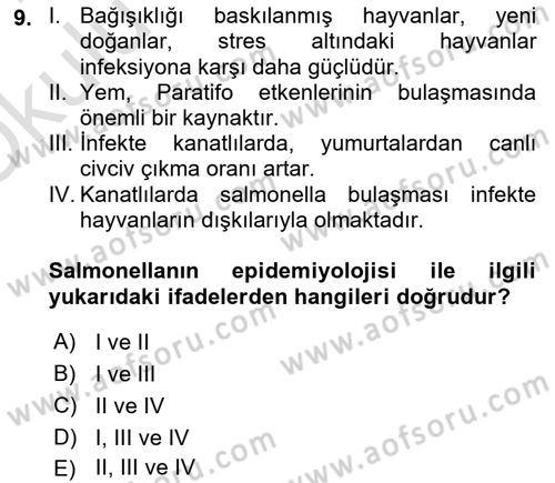 Veteriner Mikrobiyoloji ve Epidemiyoloji Dersi 2020 - 2021 Yılı Yaz Okulu Sınav Soruları 9. Soru