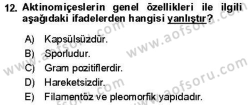 Veteriner Mikrobiyoloji ve Epidemiyoloji Dersi 2021 - 2022 Yılı Yaz Okulu Sınav Soruları 12. Soru