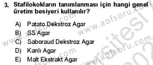 Veteriner Mikrobiyoloji ve Epidemiyoloji Dersi 2021 - 2022 Yılı Yaz Okulu Sınav Soruları 3. Soru
