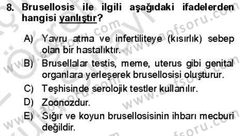 Veteriner Mikrobiyoloji ve Epidemiyoloji Dersi 2021 - 2022 Yılı Yaz Okulu Sınav Soruları 8. Soru