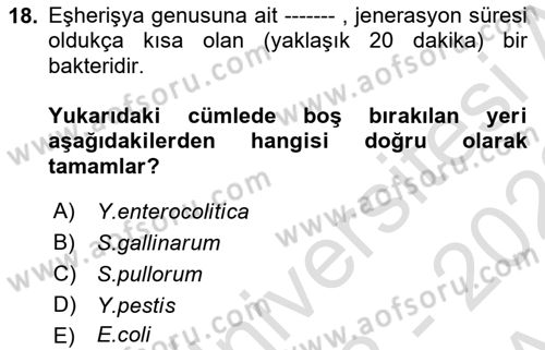 Veteriner Mikrobiyoloji ve Epidemiyoloji Dersi 2022 - 2023 Yılı (Vize) Ara Sınav Soruları 18. Soru