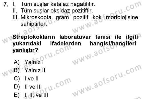 Veteriner Mikrobiyoloji ve Epidemiyoloji Dersi 2022 - 2023 Yılı (Vize) Ara Sınavı 7. Soru